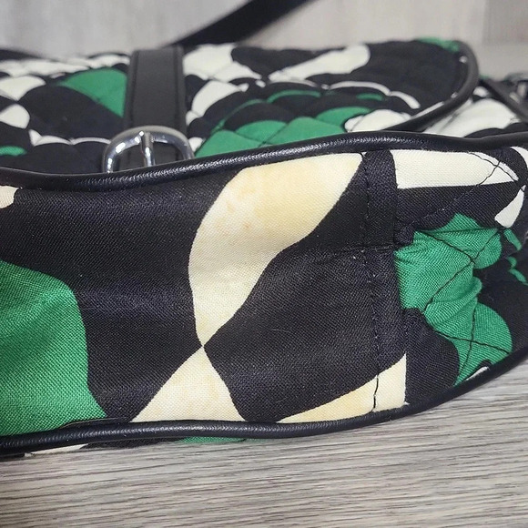 Vera Bradley Imperial Rose Green Black White Slim Saddle Bag Crossbody - Picture 16 of 16